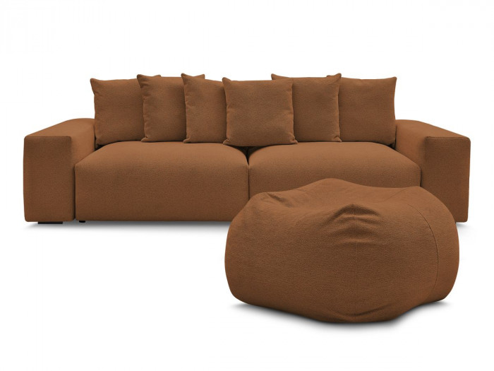 Canapé droit fixe 4 places VOLTAIRE tissu chiné avec pouf