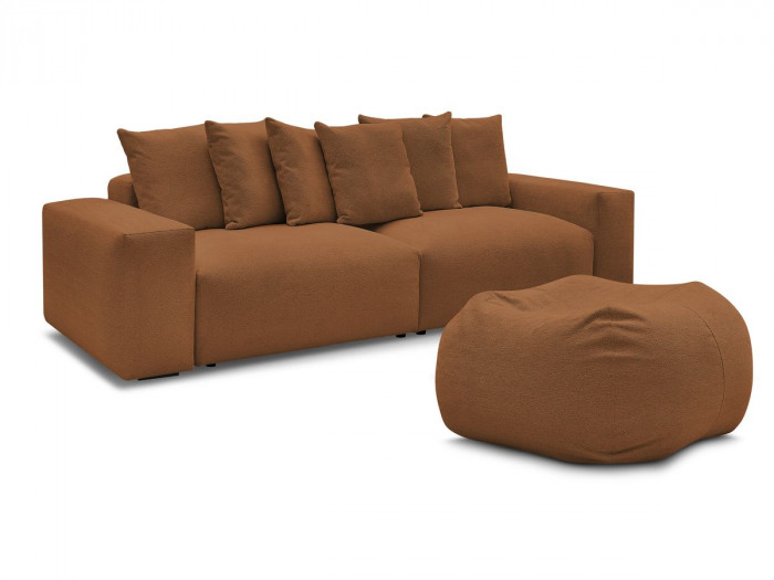 Canapé droit fixe 4 places VOLTAIRE tissu chiné avec pouf