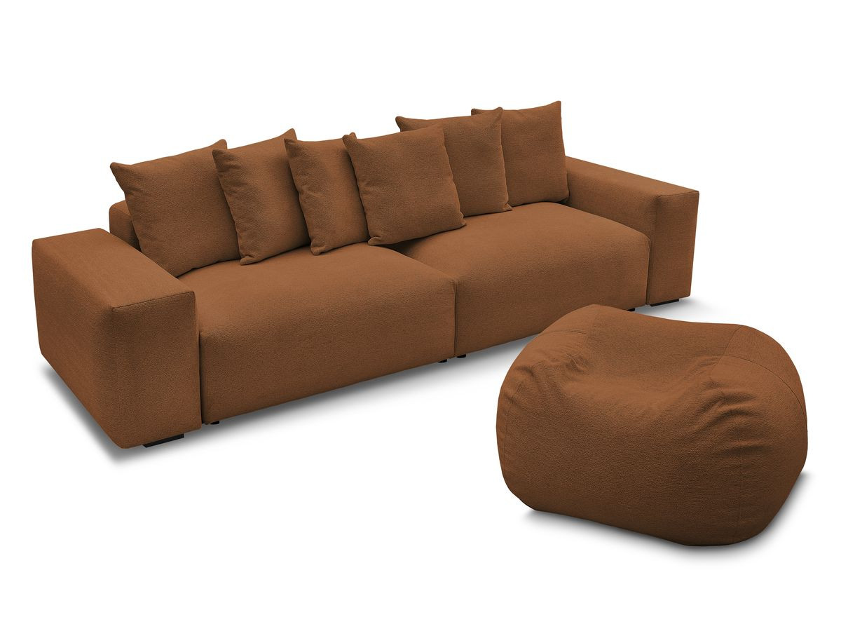 Canapé droit 4 places VOLTAIRE chiné avec pouf orange — vue 4