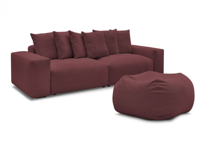 Canapé droit fixe 4 places VOLTAIRE tissu chiné avec pouf