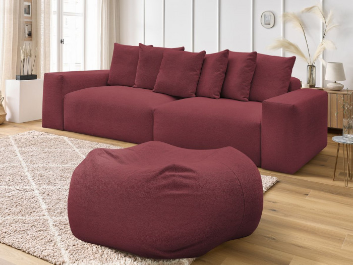 Canapé droit fixe 4 places VOLTAIRE tissu chiné avec pouf