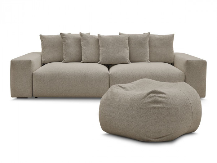 Canapé droit fixe 4 places VOLTAIRE tissu chiné avec pouf