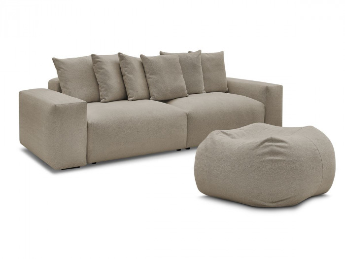 Canapé droit fixe 4 places VOLTAIRE tissu chiné avec pouf