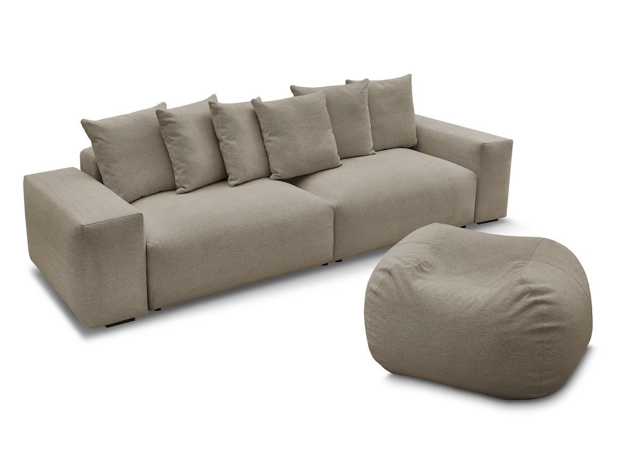 Canapé droit 4 places VOLTAIRE chiné avec pouf taupe — vue 4