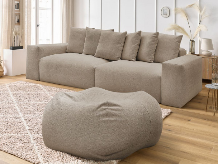 Canapé droit fixe 4 places VOLTAIRE tissu chiné avec pouf