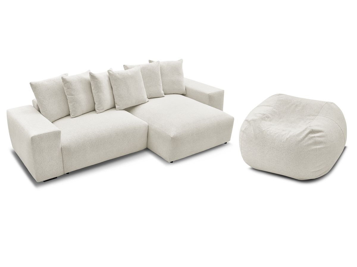 Canapé d'angle fixe réversible VOLTAIRE tissu chiné avec pouf