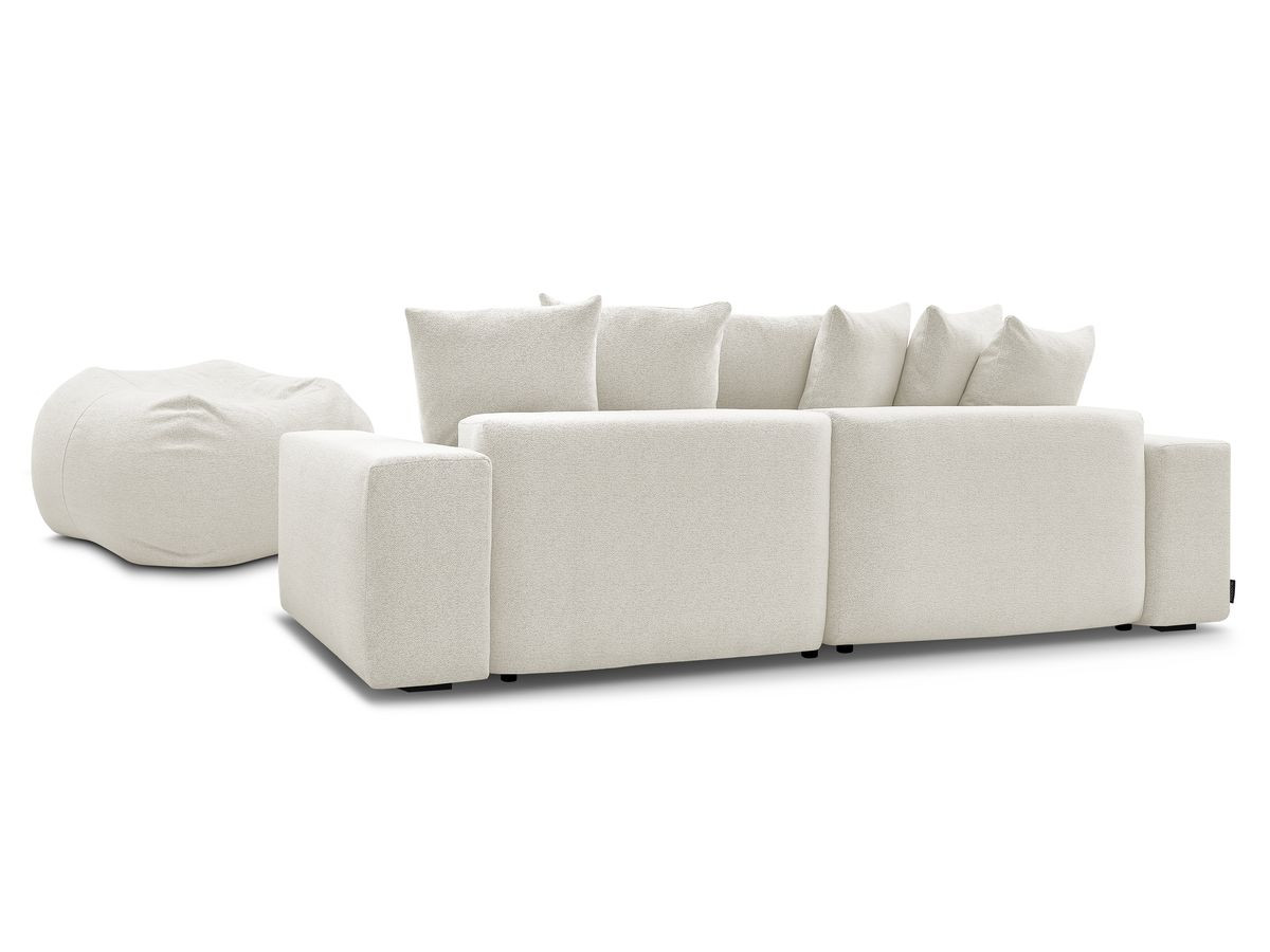 Canapé d'angle fixe réversible VOLTAIRE tissu chiné avec pouf