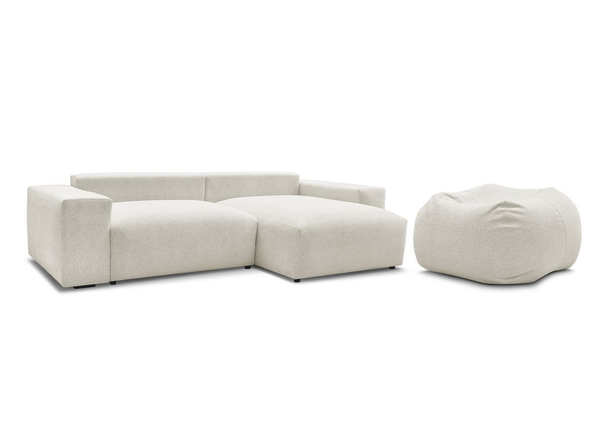Canapé d'angle fixe réversible VOLTAIRE tissu chiné avec pouf