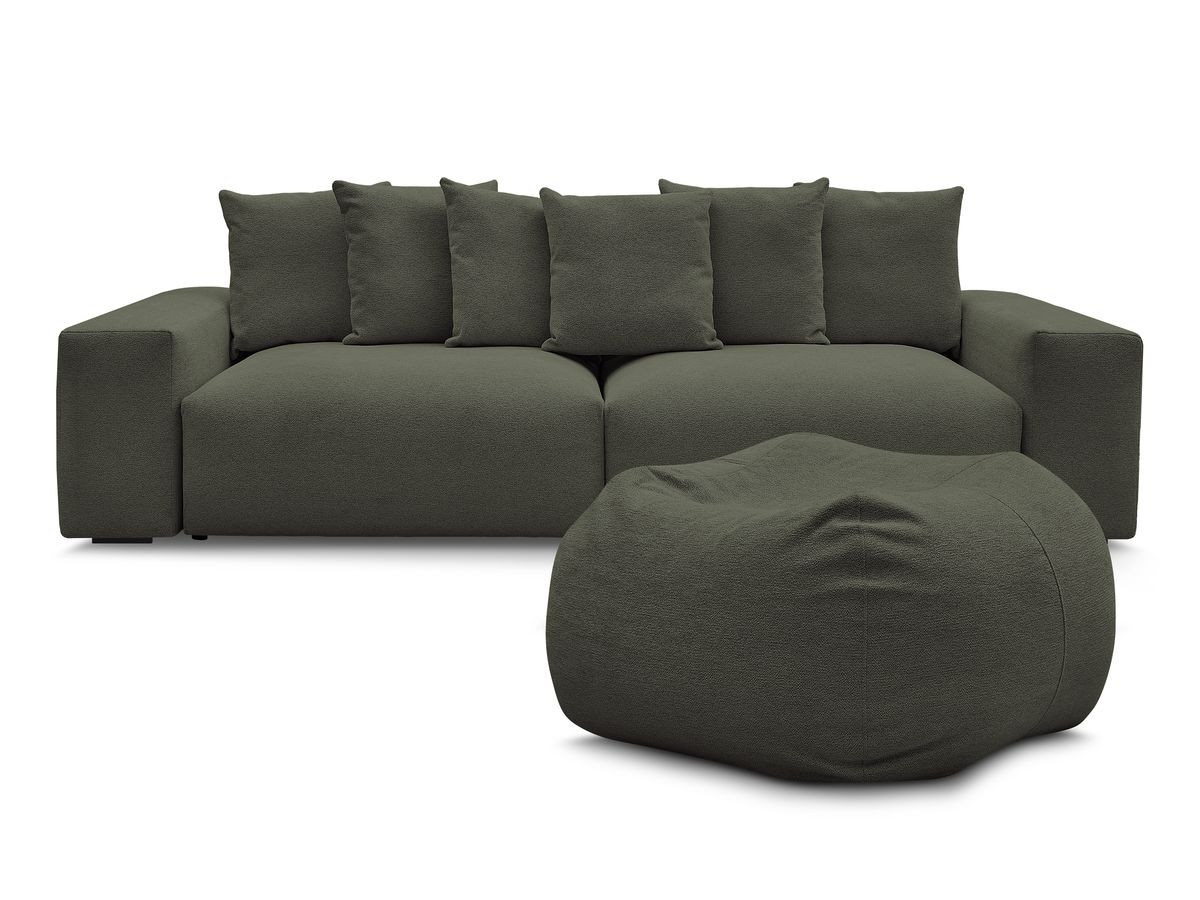 canapé droit fixe 4 places voltaire tissu chiné avec pouf de couleur vert