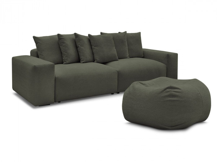 Canapé droit fixe 4 places VOLTAIRE tissu chiné avec pouf