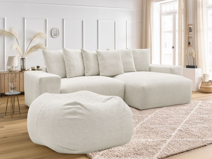 Canapé d'angle réversible VOLTAIRE tissu chiné avec pouf