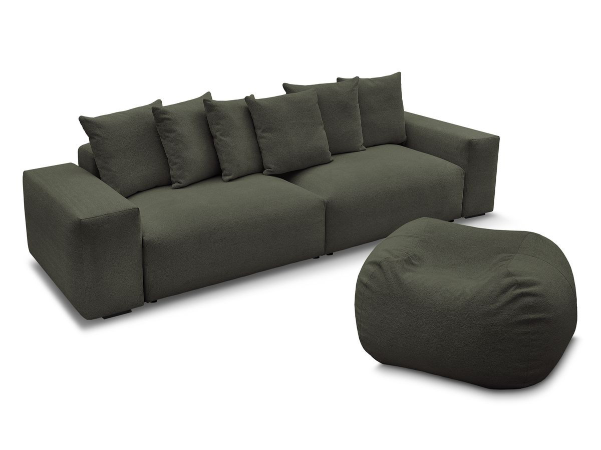 Canapé droit 4 places VOLTAIRE chiné avec pouf vert — vue 4