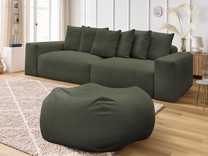 Canapé droit fixe 4 places VOLTAIRE tissu chiné avec pouf