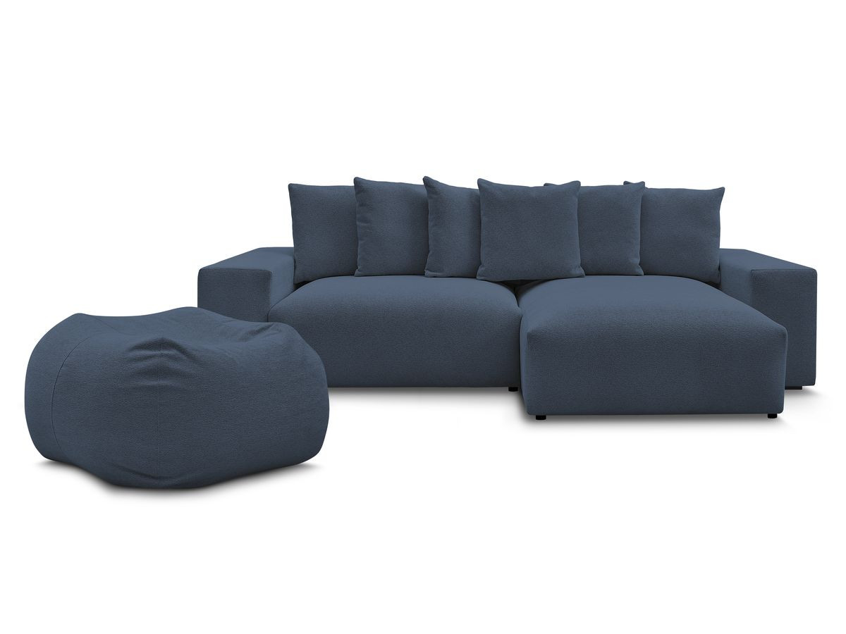 Canapé d'angle fixe réversible VOLTAIRE tissu chiné avec pouf
