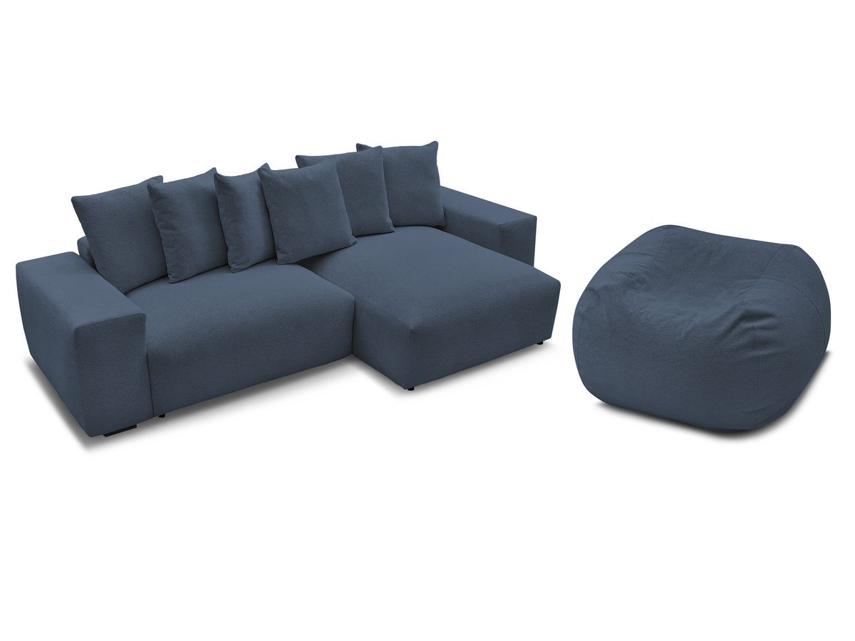 Canapé d'angle fixe réversible VOLTAIRE tissu chiné avec pouf