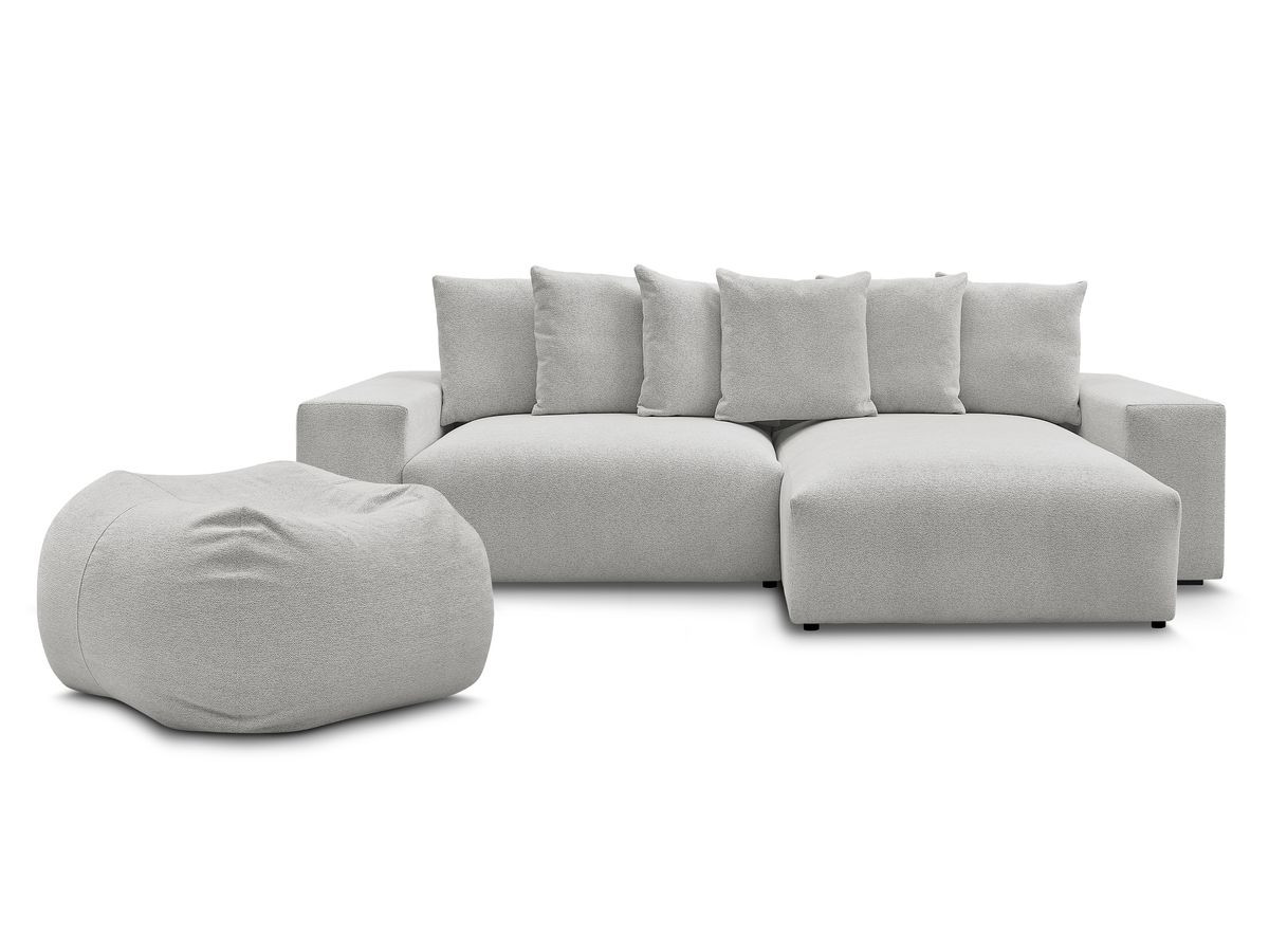 Canapé d'angle fixe réversible VOLTAIRE tissu chiné avec pouf