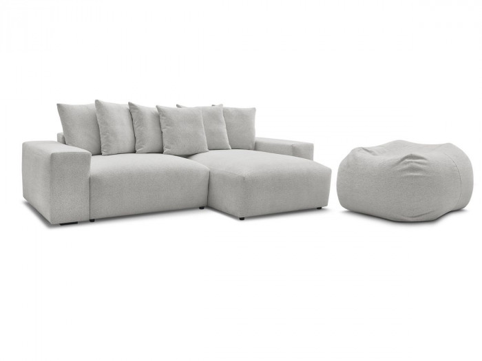 Canapé d'angle réversible VOLTAIRE tissu chiné avec pouf