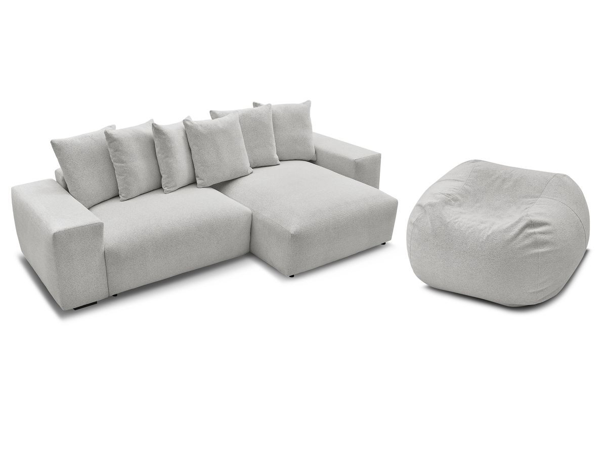 Canapé d'angle fixe réversible VOLTAIRE tissu chiné avec pouf