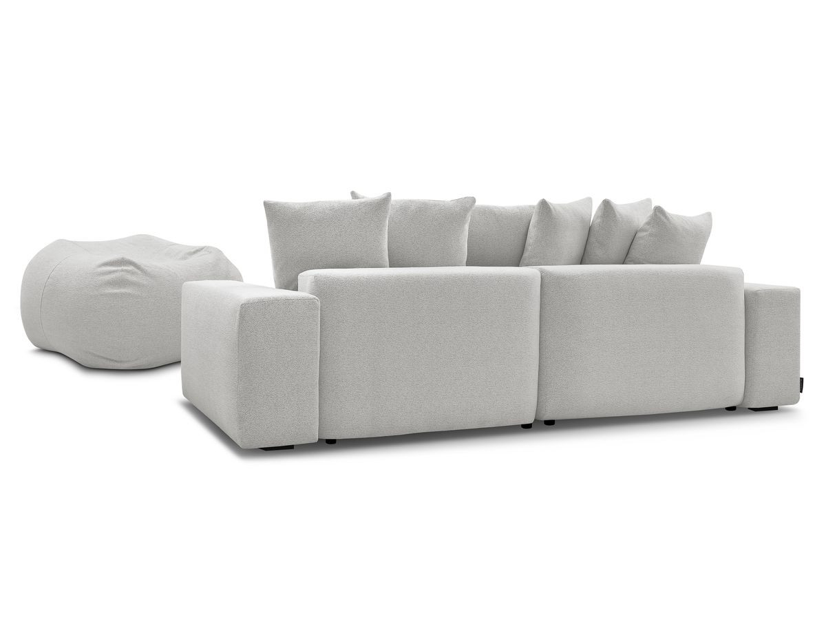 Canapé d'angle fixe réversible VOLTAIRE tissu chiné avec pouf