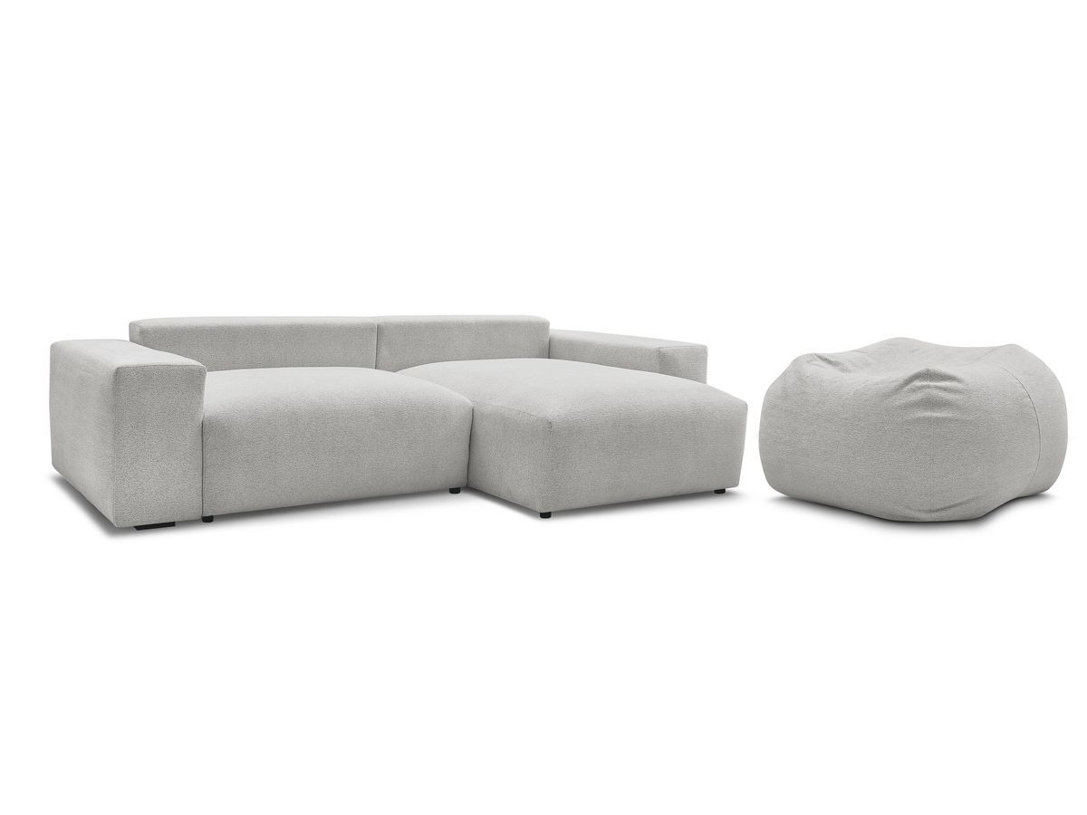 Canapé d'angle fixe réversible VOLTAIRE tissu chiné avec pouf
