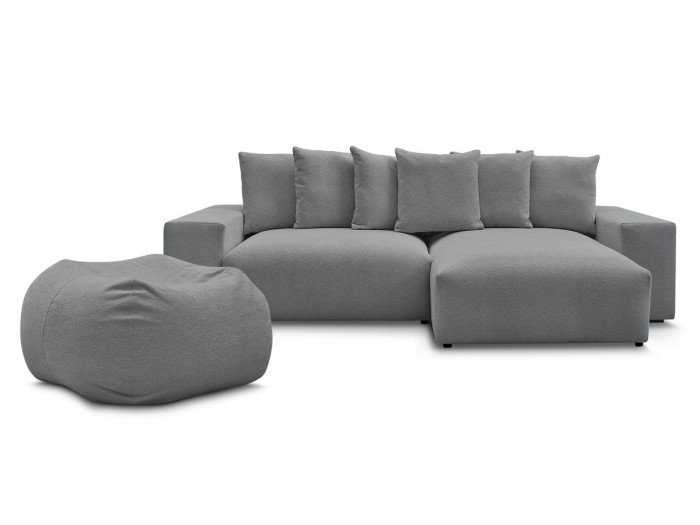 Canapé d'angle fixe réversible VOLTAIRE tissu chiné avec pouf