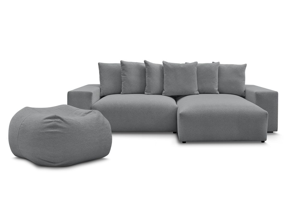 Canapé d'angle fixe réversible VOLTAIRE tissu chiné avec pouf
