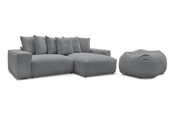 Canapé d'angle réversible VOLTAIRE tissu chiné avec pouf