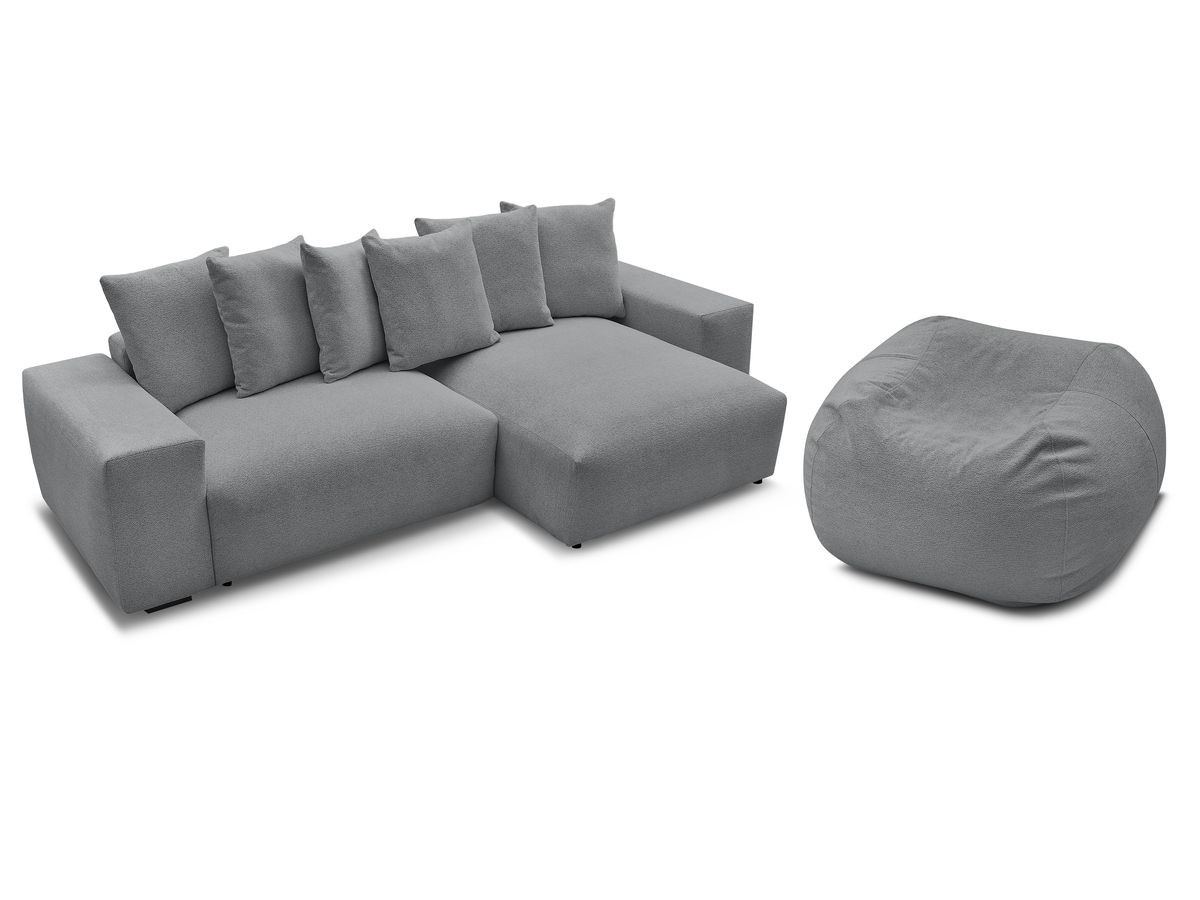 Canapé d'angle fixe réversible VOLTAIRE tissu chiné avec pouf