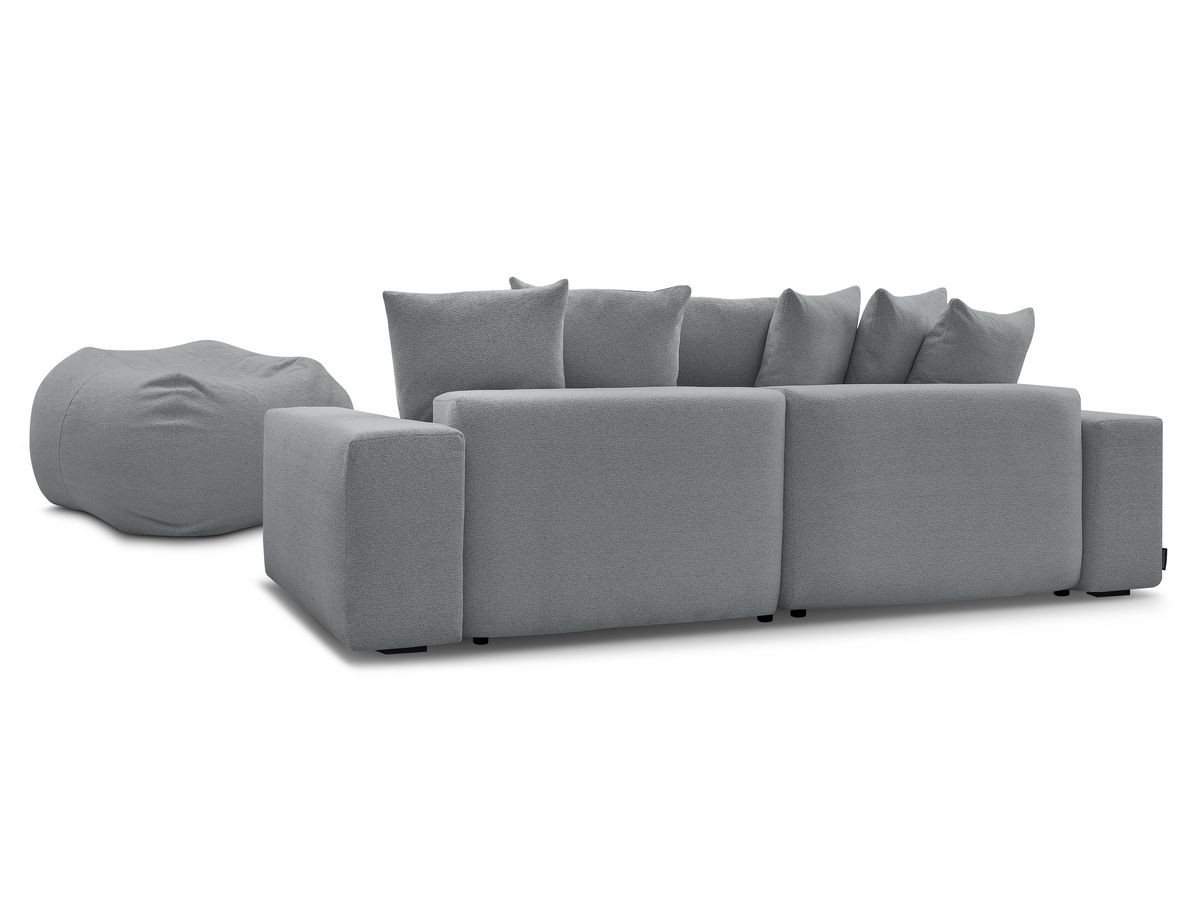 Canapé d'angle fixe réversible VOLTAIRE tissu chiné avec pouf