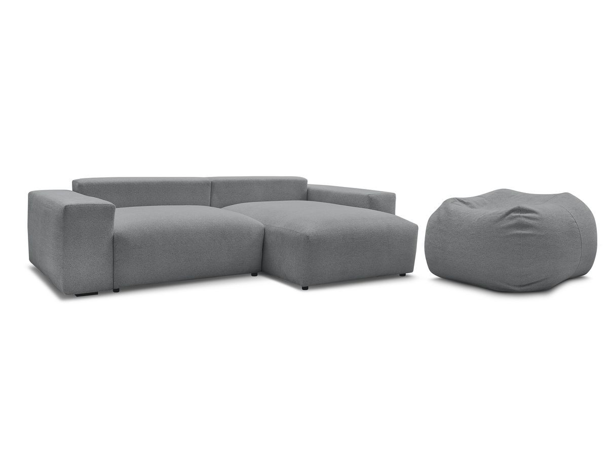 Canapé d'angle fixe réversible VOLTAIRE tissu chiné avec pouf