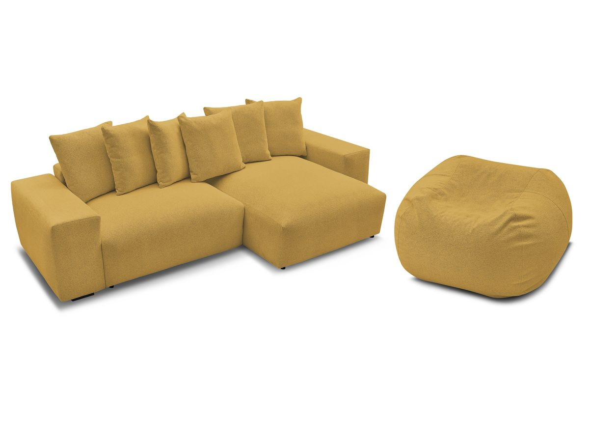 Canapé d'angle fixe réversible VOLTAIRE tissu chiné avec pouf