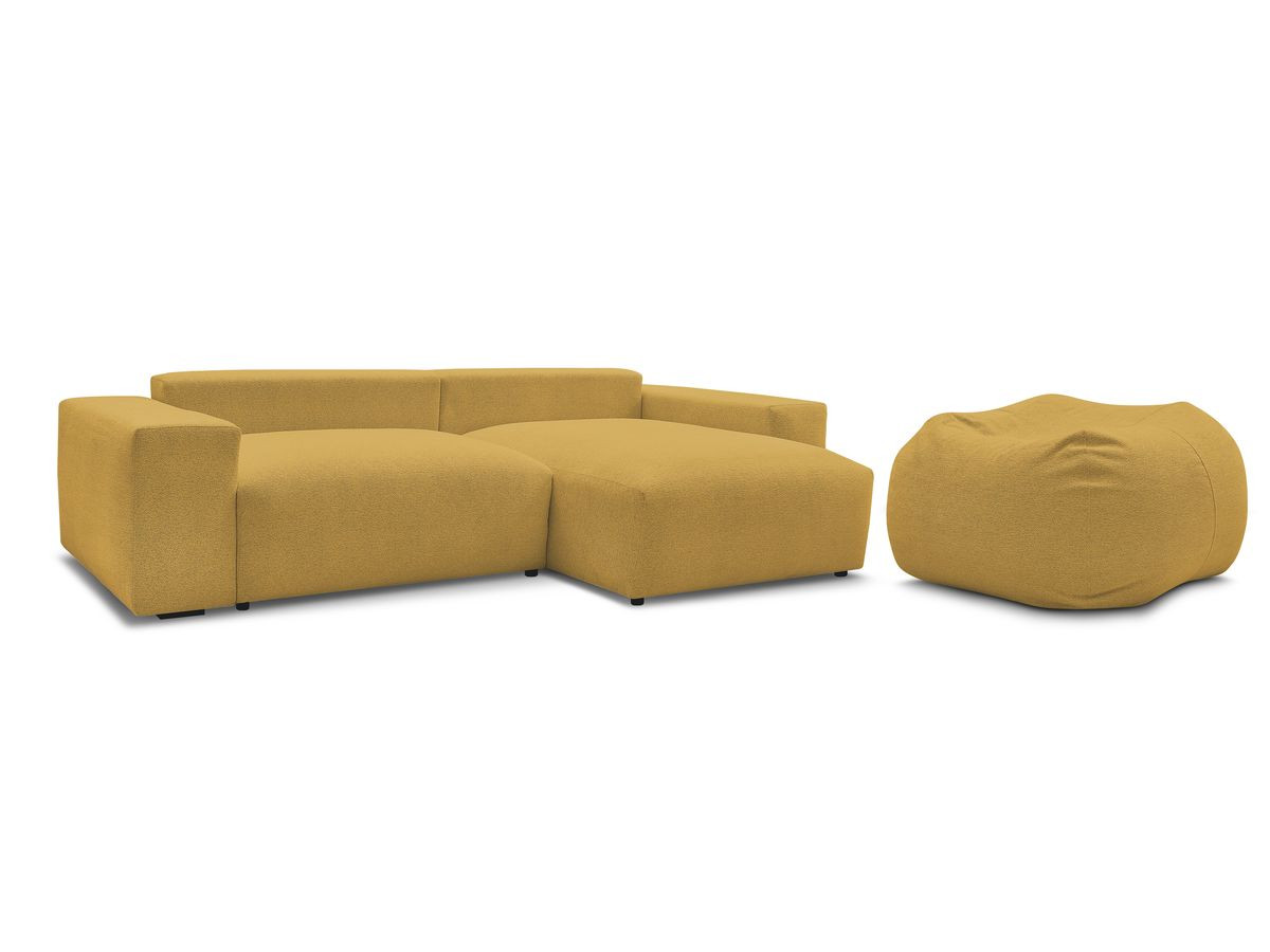 Canapé d'angle fixe réversible VOLTAIRE tissu chiné avec pouf