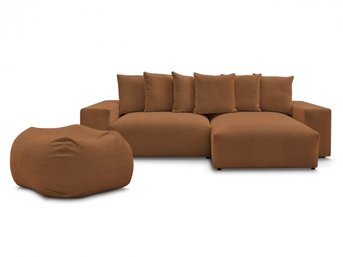 Canapé d'angle fixe réversible VOLTAIRE tissu chiné avec pouf