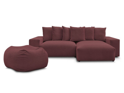 Canapé d'angle fixe réversible VOLTAIRE tissu chiné avec pouf