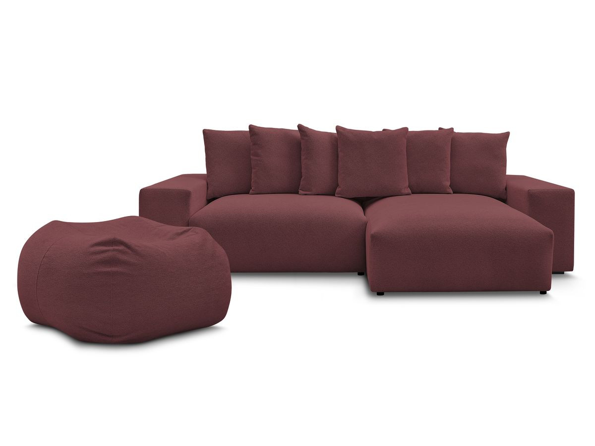 Canapé d'angle fixe réversible VOLTAIRE tissu chiné avec pouf