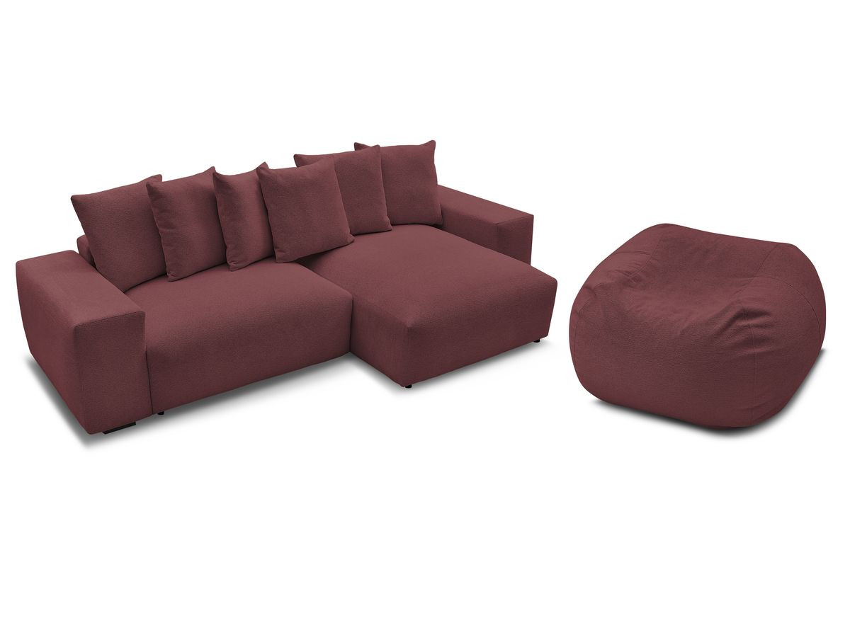 Canapé d'angle fixe réversible VOLTAIRE tissu chiné avec pouf