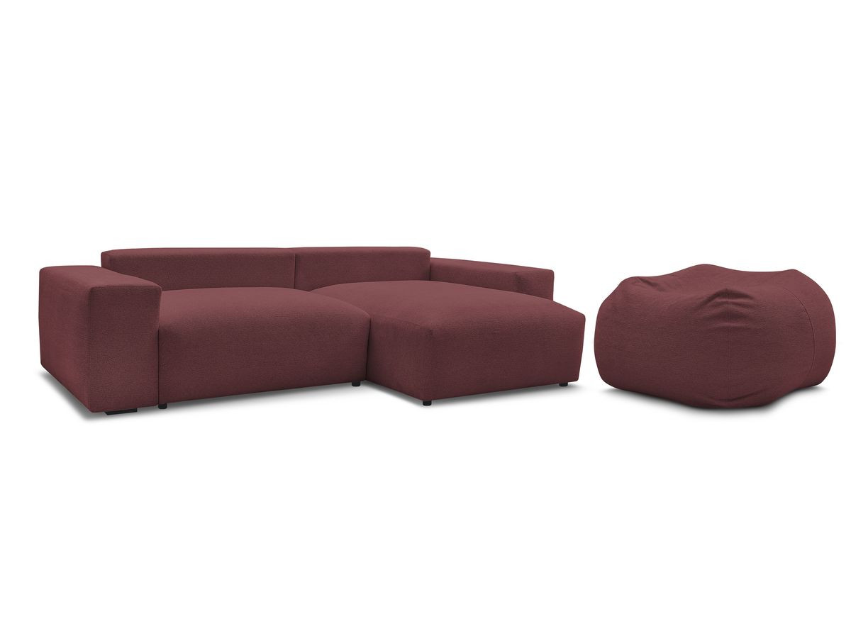 Canapé d'angle fixe réversible VOLTAIRE tissu chiné avec pouf