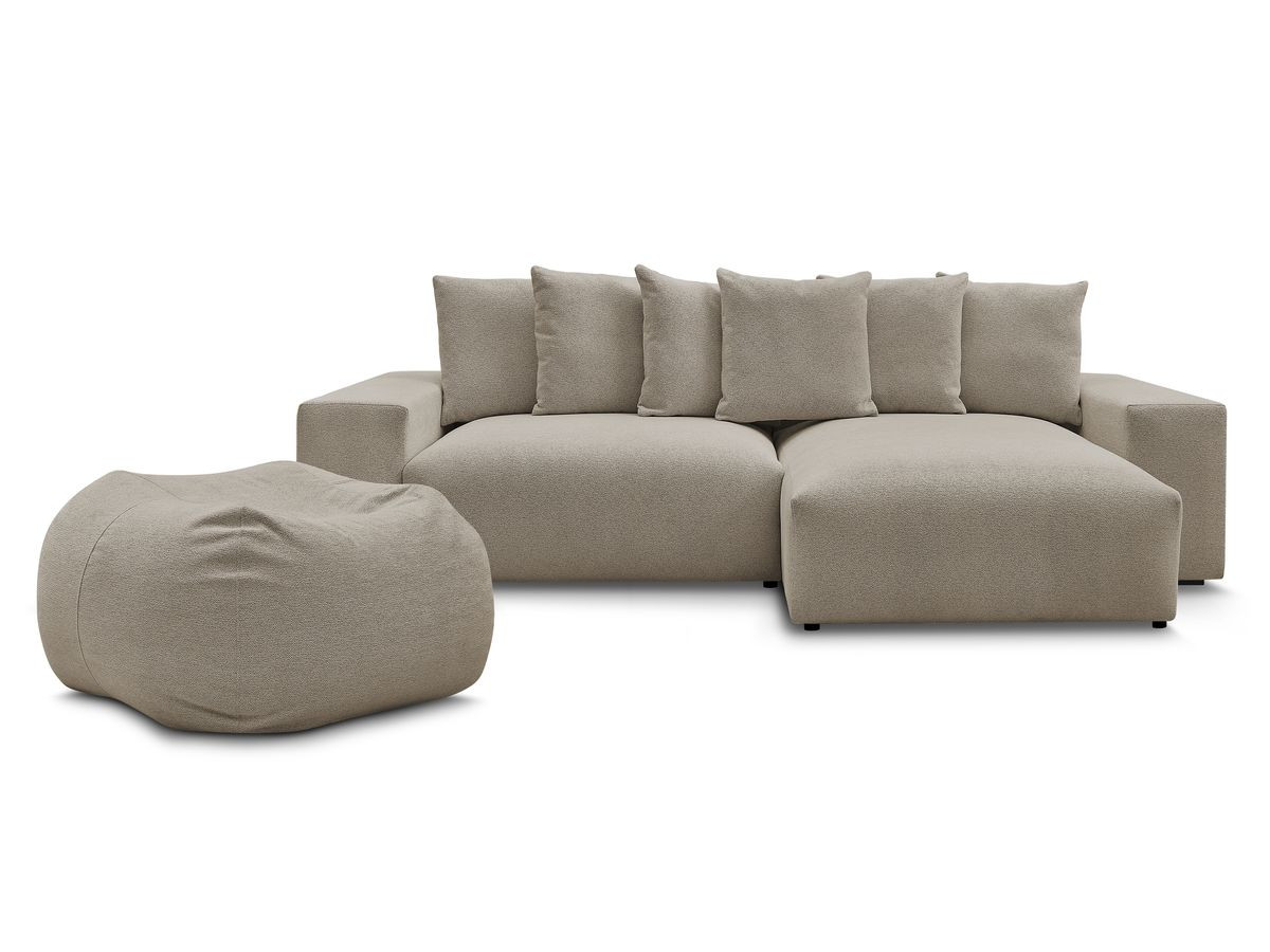 Canapé d'angle fixe réversible VOLTAIRE tissu chiné avec pouf