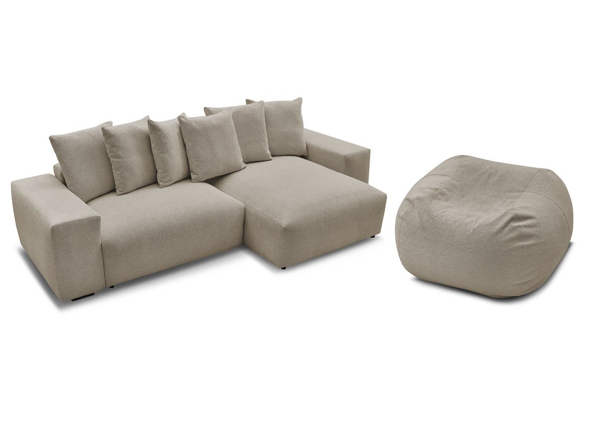 Canapé d'angle fixe réversible VOLTAIRE tissu chiné avec pouf