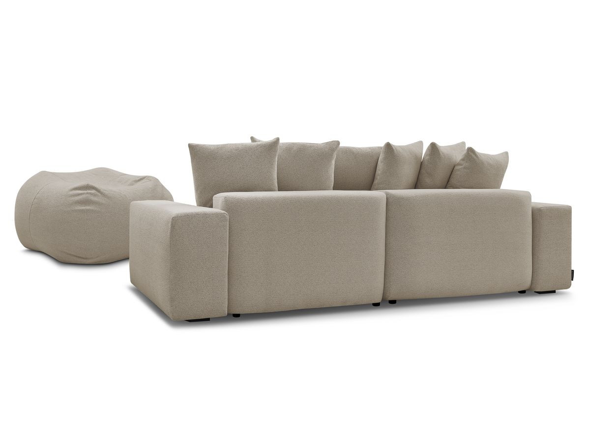 Canapé d'angle fixe réversible VOLTAIRE tissu chiné avec pouf