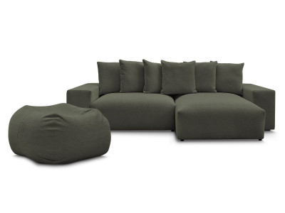 Canapé d'angle fixe réversible VOLTAIRE tissu chiné avec pouf