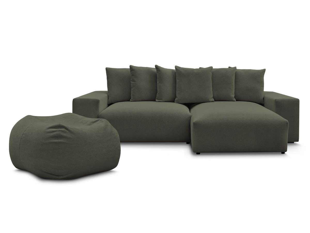 Canapé d'angle fixe réversible VOLTAIRE tissu chiné avec pouf