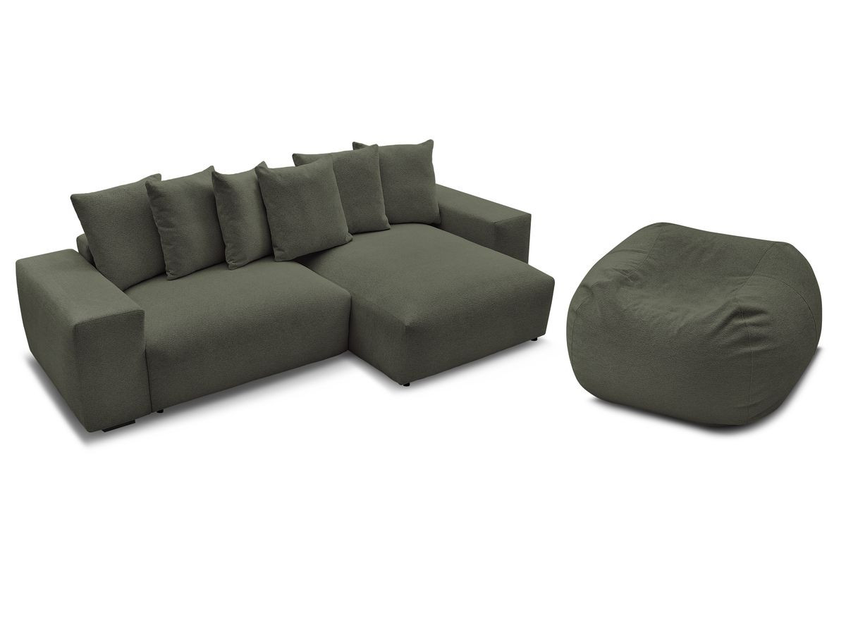 Canapé d'angle fixe réversible VOLTAIRE tissu chiné avec pouf