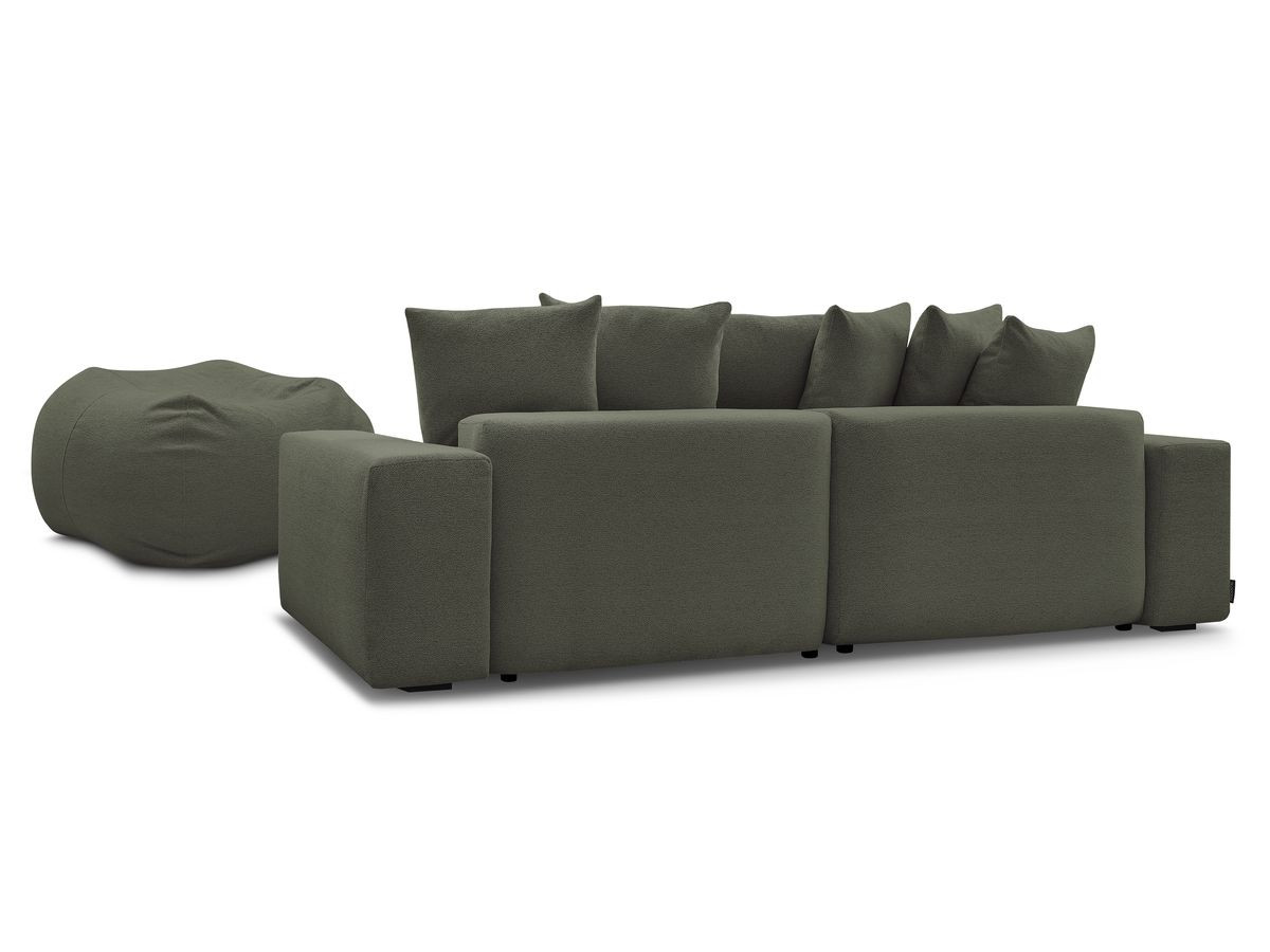 Canapé d'angle fixe réversible VOLTAIRE tissu chiné avec pouf