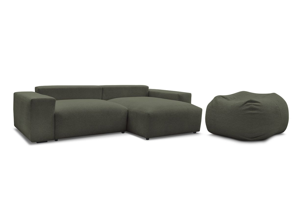 Canapé d'angle fixe réversible VOLTAIRE tissu chiné avec pouf