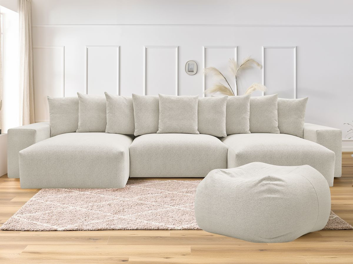 Canapé panoramique fixe VOLTAIRE tissu chiné avec pouf