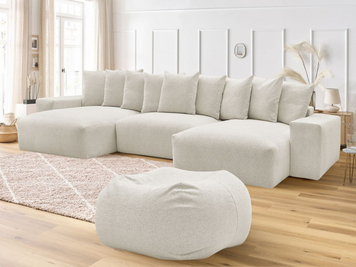 Canapé panoramique fixe VOLTAIRE tissu chiné avec pouf