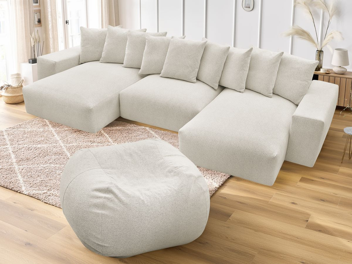 Canapé panoramique fixe VOLTAIRE tissu chiné avec pouf