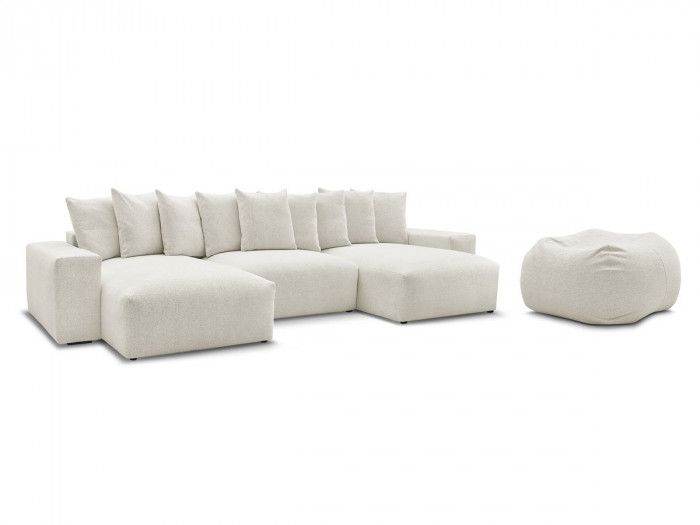Canapé panoramique fixe VOLTAIRE tissu chiné avec pouf