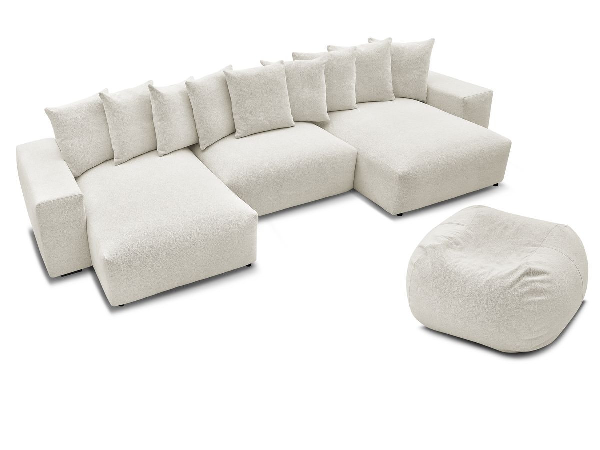Canapé panoramique fixe VOLTAIRE tissu chiné avec pouf